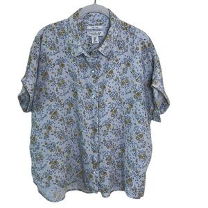 Rachel Zoe Floral Linen Button Front Shirt Sz S